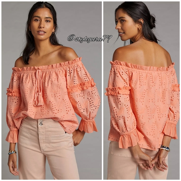 Anthropologie Tops - NWT, Anthropologie, Jane Eyelet Lace Off-The-Shoulder Blouse In Coral Peach